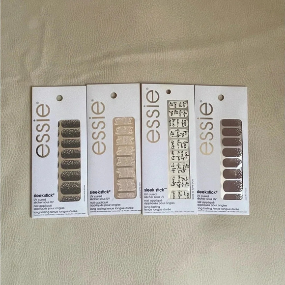essie Other - Essie press on gel manicure UV cure set of three sleek stick design print nails